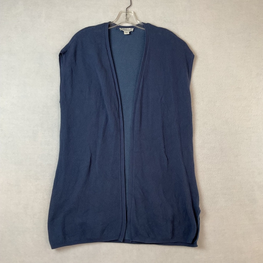 Coldwater Creek Womens Small Blue Waffle Knit Cotton Longline Open Front Vest